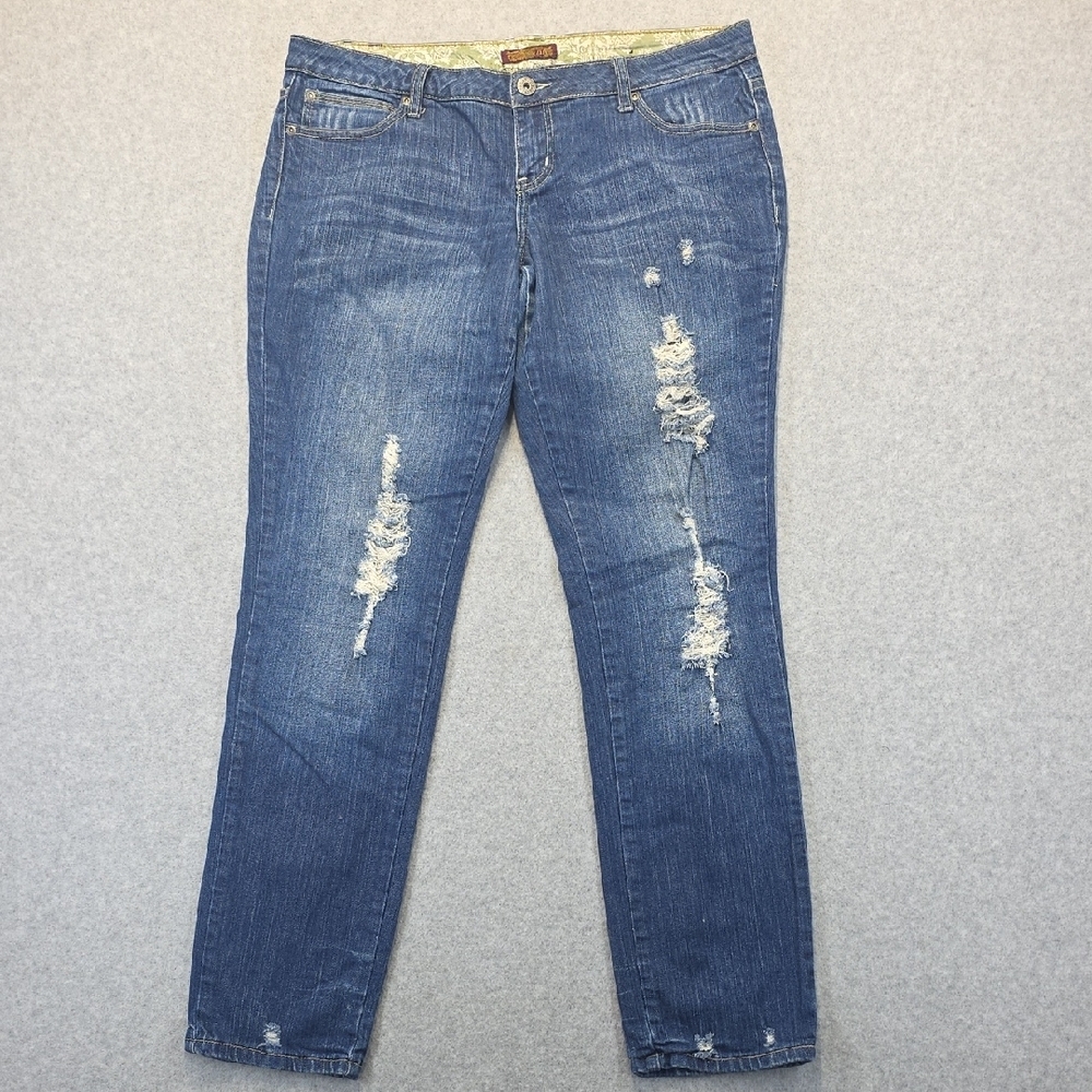 ZD Distressed Skinny Jeans Juniors Size 13 Blue Stretch Denim
